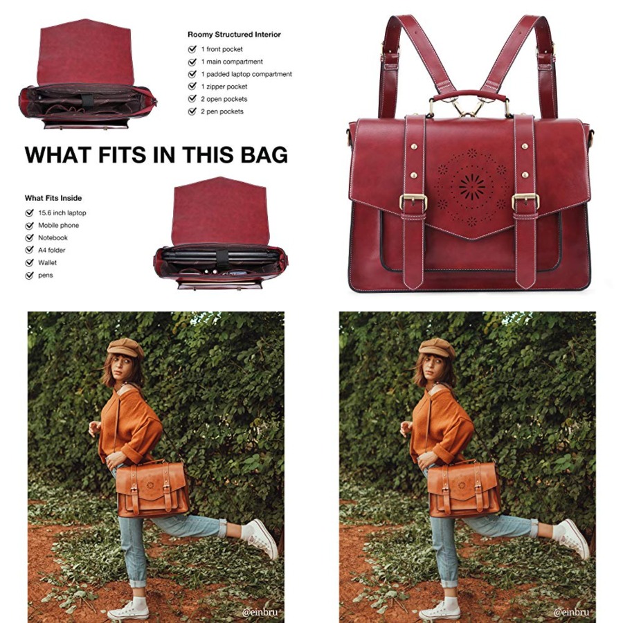 Leather Work Womens Backpack - Backpack for Women Briefcase Messenger Laptop