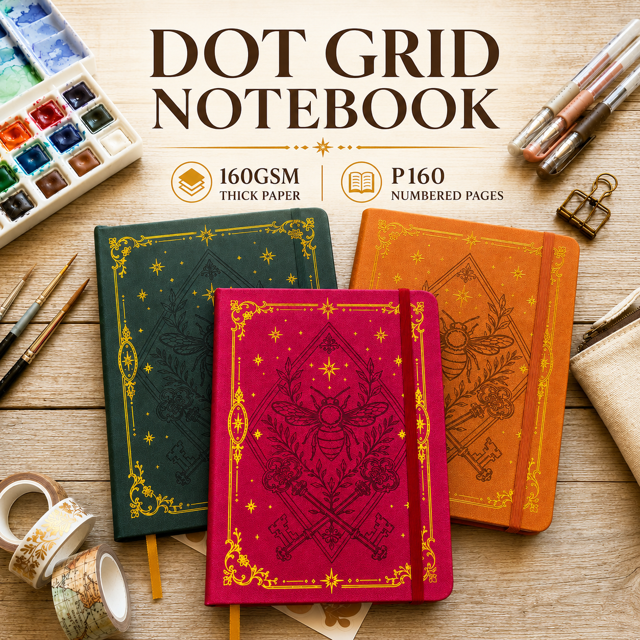 Leather Work Notepad - A5 Dot Grid Notebook with 160GSM