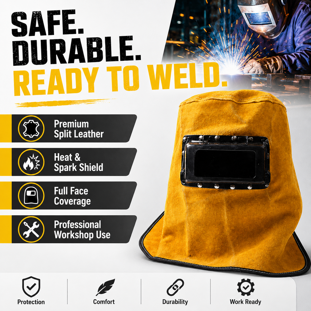 Leather Work Hat - Leather Welding Helmet Mask with Lens