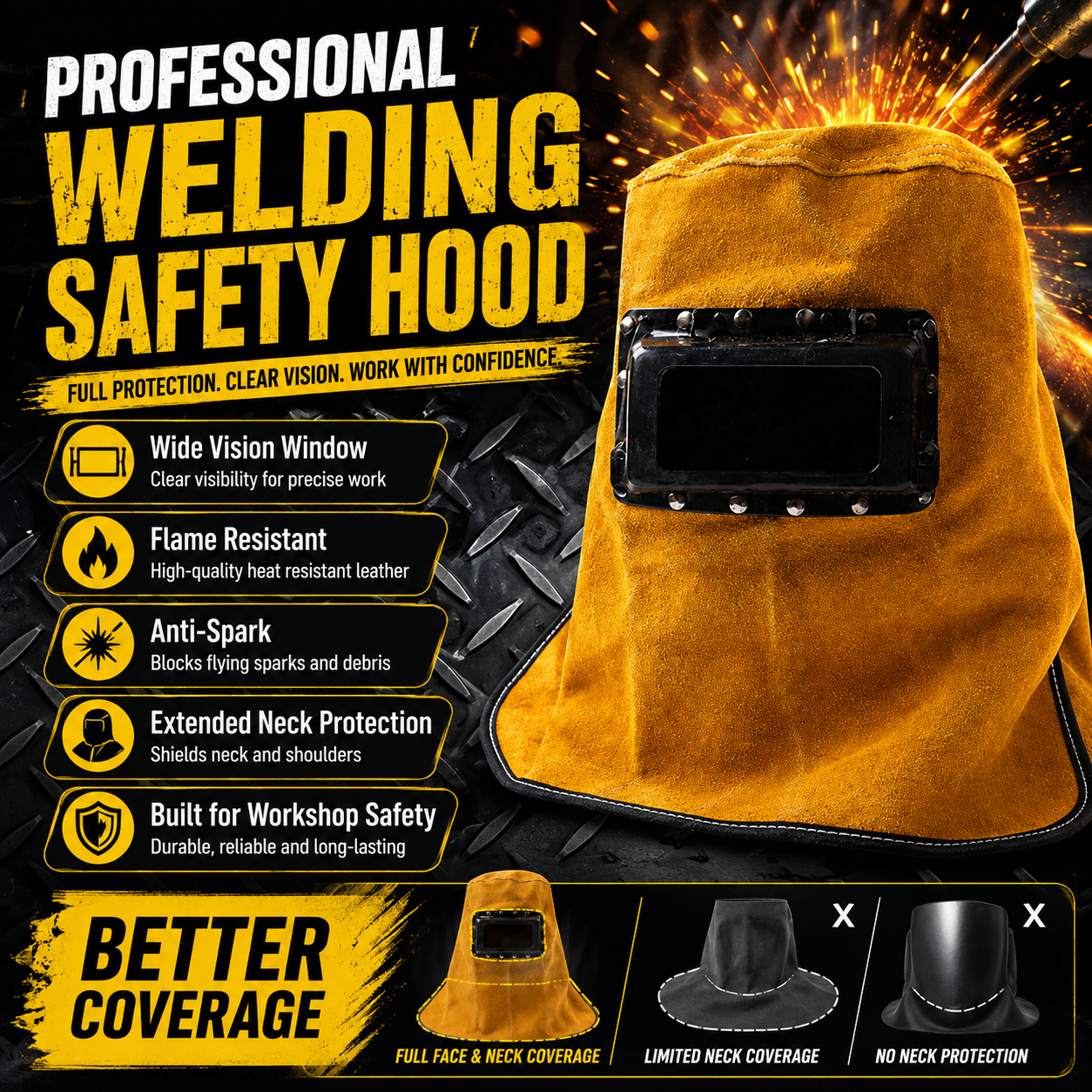 Leather Work Hat - Leather Welding Helmet Mask with Lens
