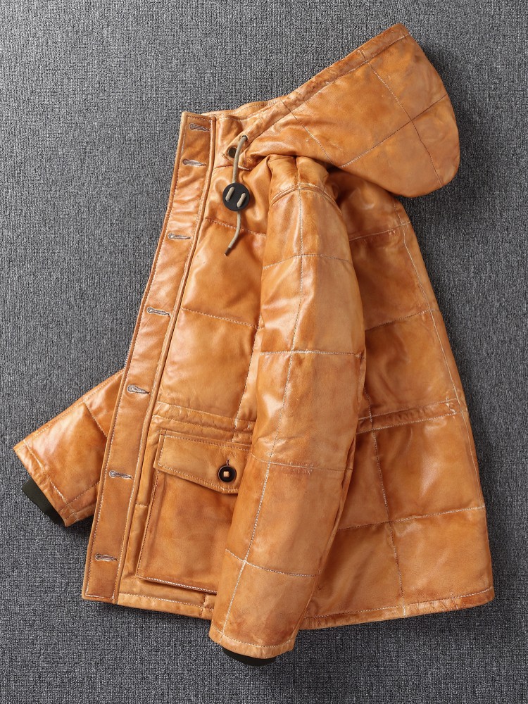 Winter Mens Sheepskin Genuine  - Leather Work Jacket With Hood ulasan dan harga