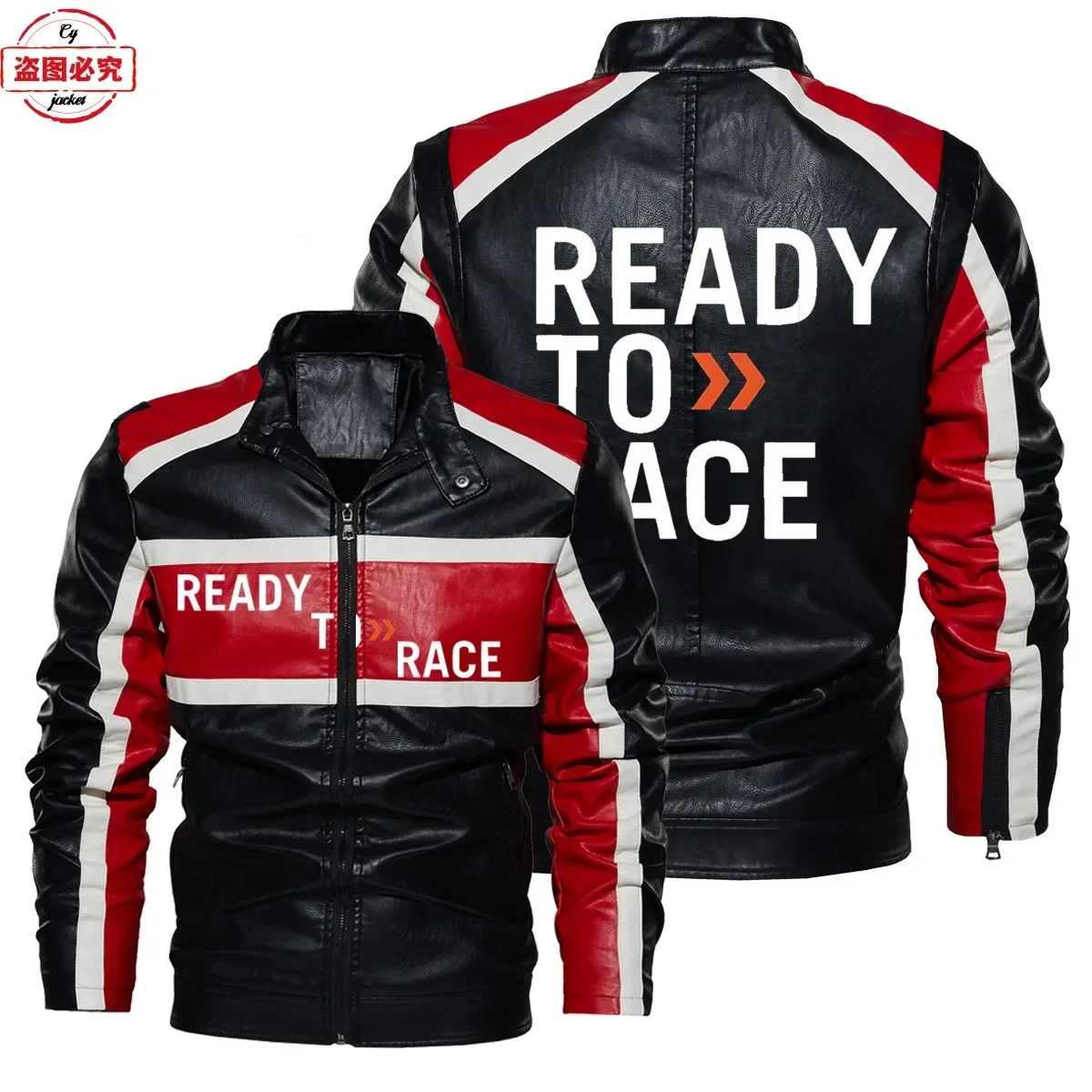 Ready To Race Logo Printed Off - Leather Work Jacket With Hood ulasan dan harga