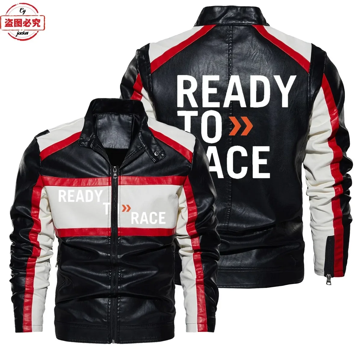 Ready To Race Logo Printed Off - Leather Work Jacket With Hood ulasan dan harga