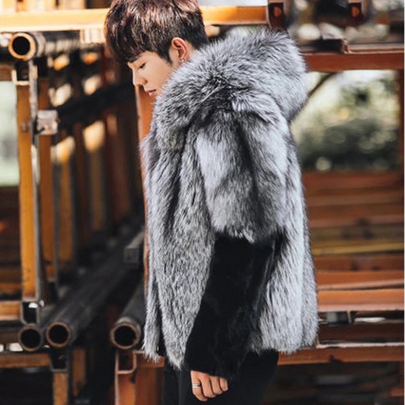 2026 Men Faux Fur Fox Coats Sh - Leather Work Jacket With Hood ulasan dan harga