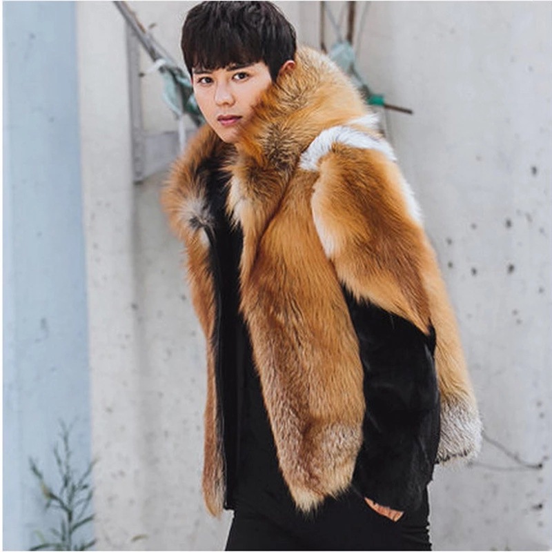 2026 Men Faux Fur Fox Coats Sh - Leather Work Jacket With Hood ulasan dan harga