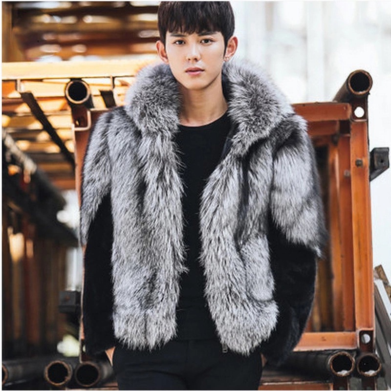 2026 Men Faux Fur Fox Coats Sh - Leather Work Jacket With Hood ulasan dan harga