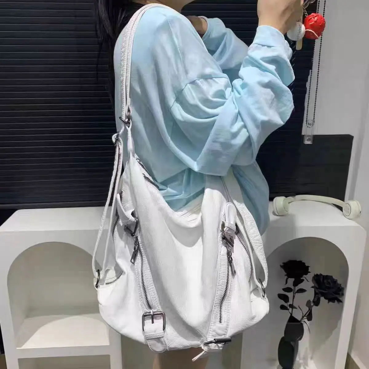Women's Fashion Y2k Sexy Motor - Leather Work Womens Backpack ulasan dan harga