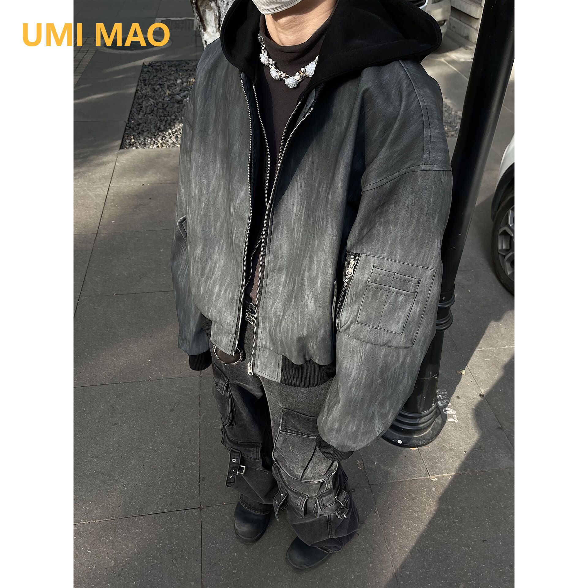 UMI MAO American Retro Work Ja - Leather Work Jacket With Hood ulasan dan harga