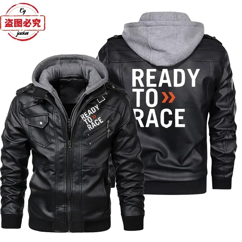 Ready To Race Logo Printed Off - Leather Work Jacket With Hood ulasan dan harga