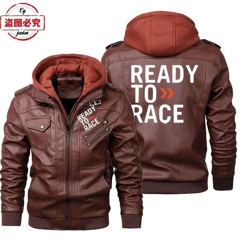 Ready To Race Logo Printed Off - Leather Work Jacket With Hood ulasan dan harga