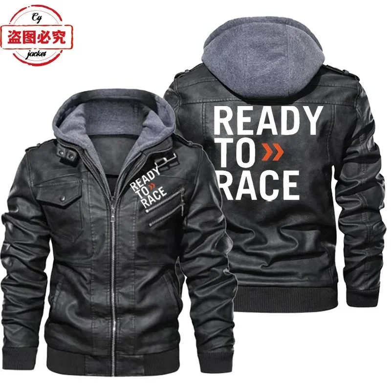 Ready To Race Logo Printed Off - Leather Work Jacket With Hood ulasan dan harga