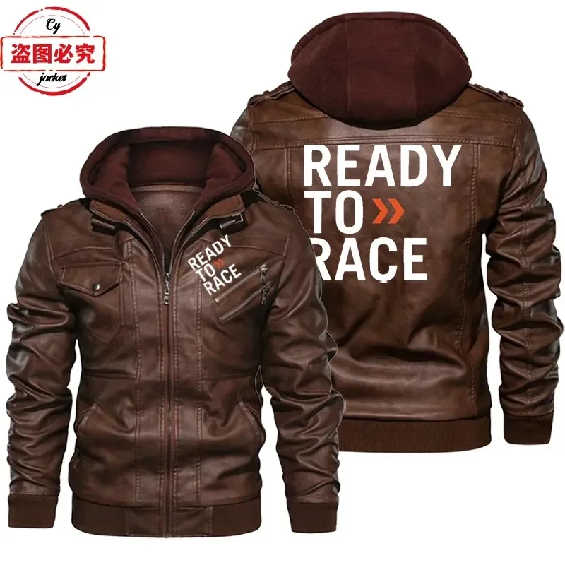Ready To Race Logo Printed Off - Leather Work Jacket With Hood ulasan dan harga