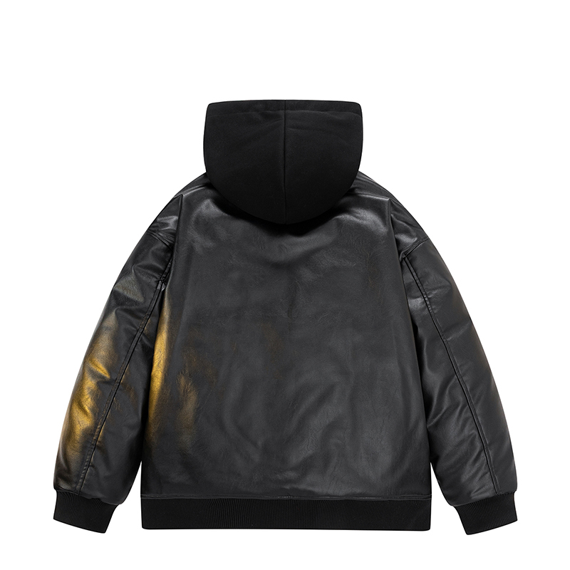 Men Down Cotton Jacket PU Leat - Leather Work Jacket With Hood ulasan dan harga