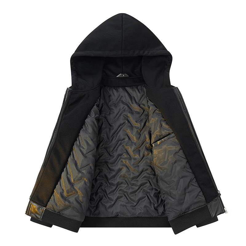 Men Down Cotton Jacket PU Leat - Leather Work Jacket With Hood ulasan dan harga