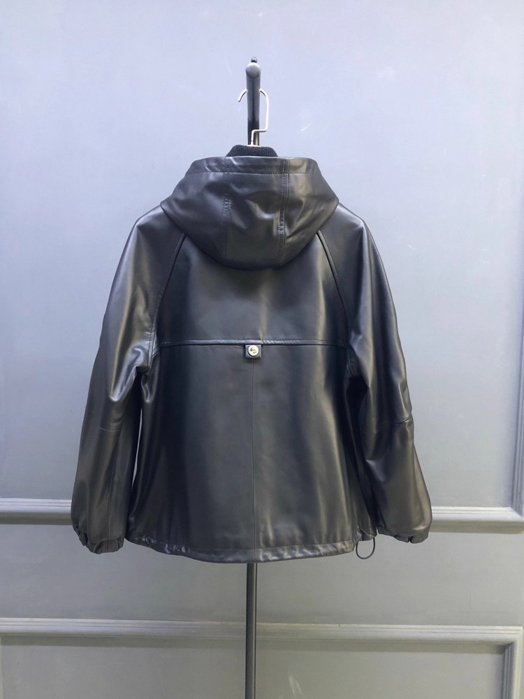 Hot Sale Autumn Women Natural  - Leather Work Jacket With Hood ulasan dan harga
