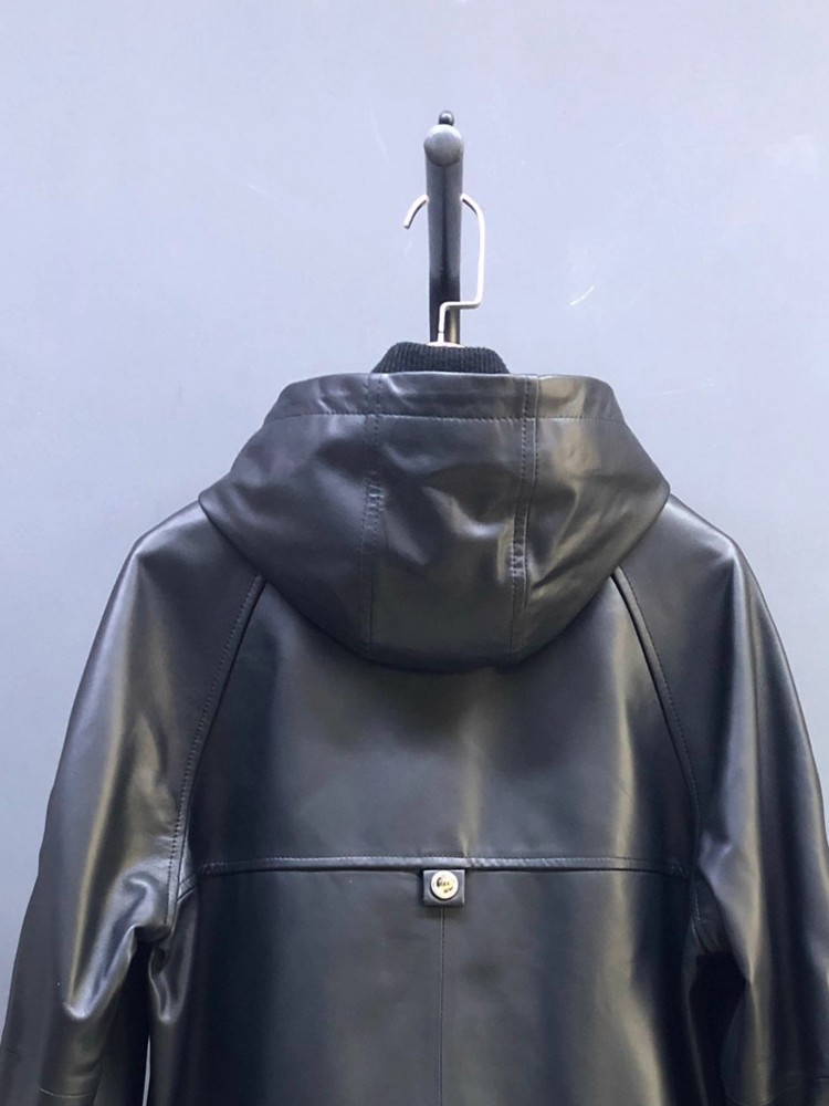 Hot Sale Autumn Women Natural  - Leather Work Jacket With Hood ulasan dan harga