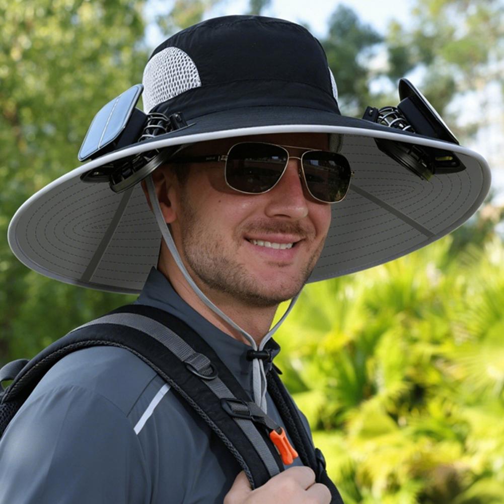 Solar Fan Hat for Outdoor Work - Leather Work Hat ulasan dan harga
