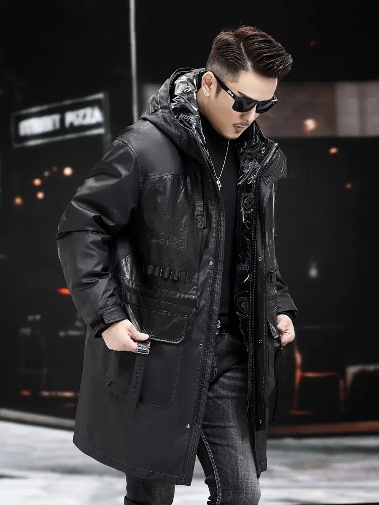 Winter Genuine Leather Coat Me - Leather Work Jacket With Hood ulasan dan harga