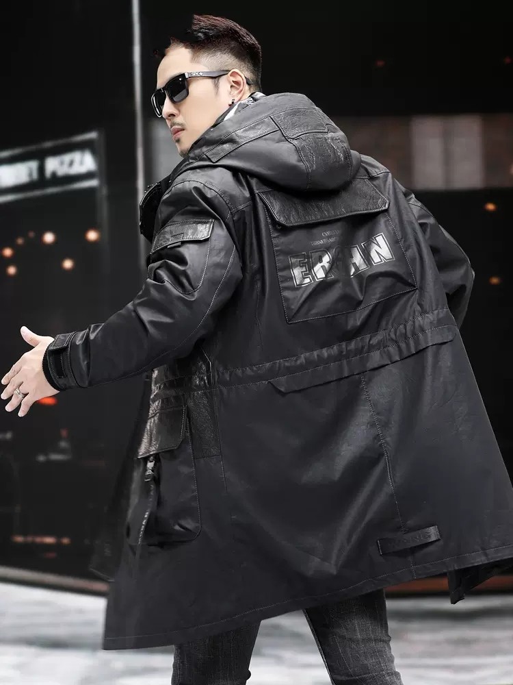 Winter Genuine Leather Coat Me - Leather Work Jacket With Hood ulasan dan harga