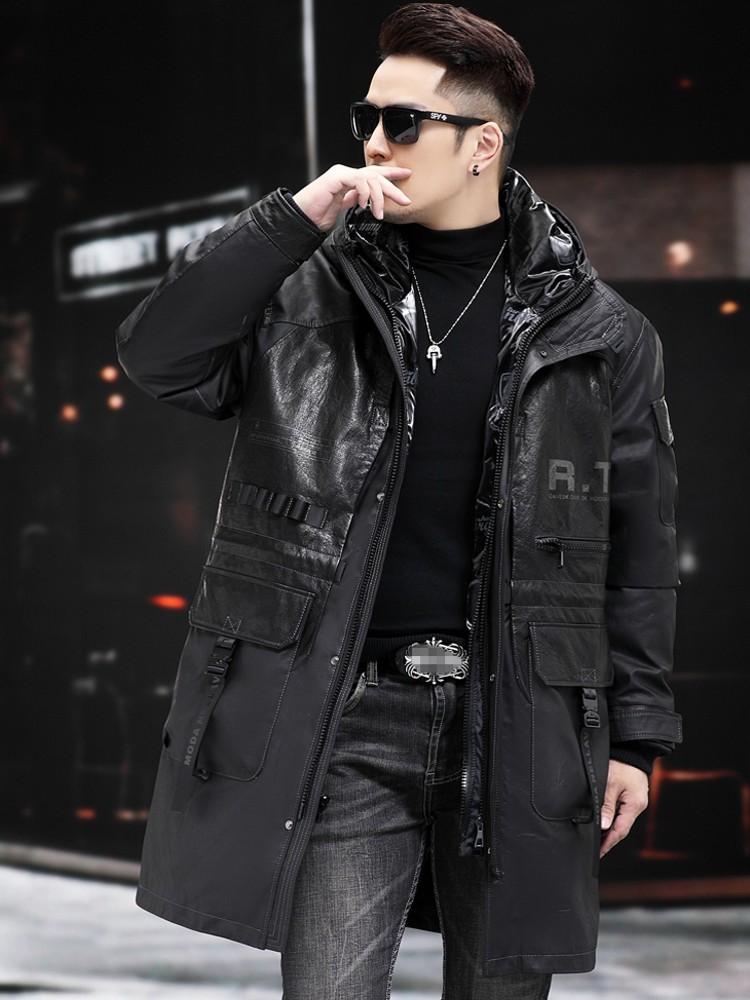 Winter Genuine Leather Coat Me - Leather Work Jacket With Hood ulasan dan harga