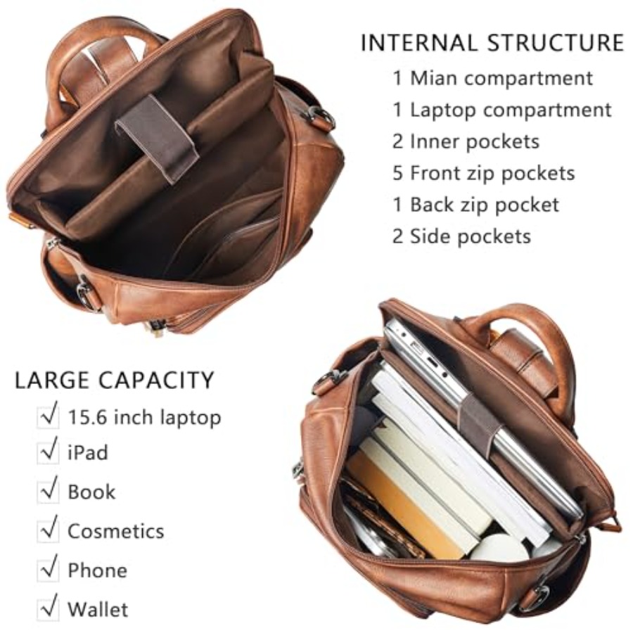 Vegan Leather Laptop Backpack  - Leather Work Womens Backpack ulasan dan harga