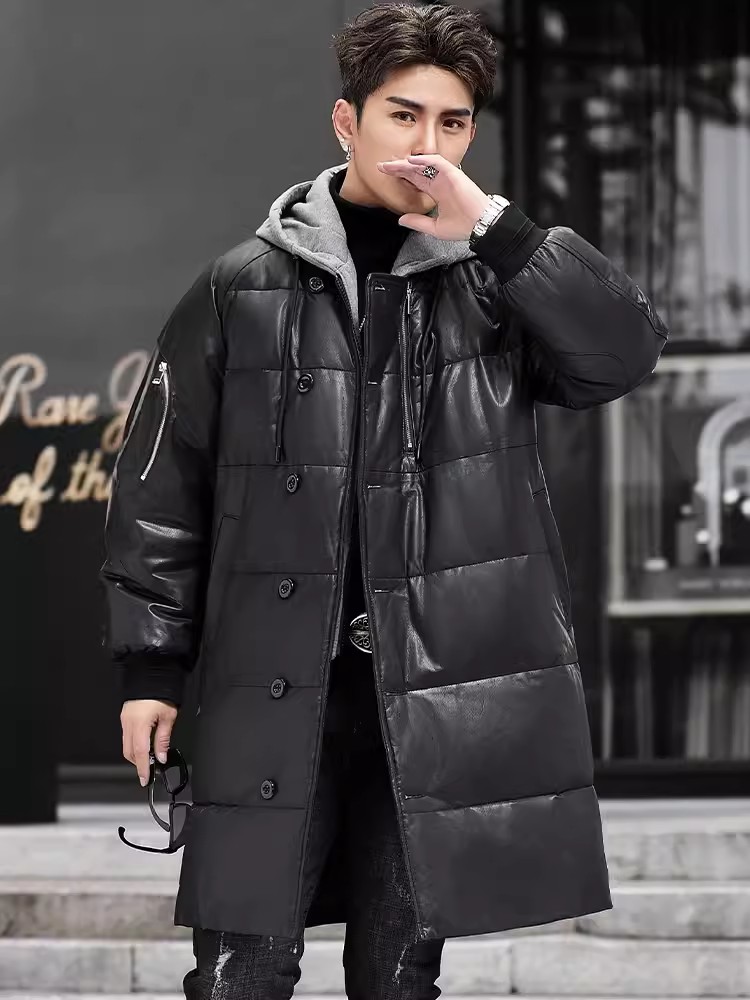 Winter New Men Hooded Long Gen - Leather Work Jacket With Hood ulasan dan harga