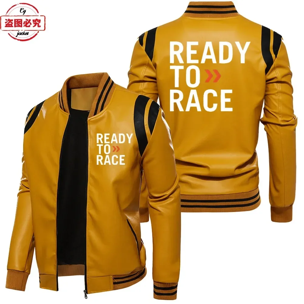 Ready To Race Logo Printed Off - Leather Work Jacket With Hood ulasan dan harga