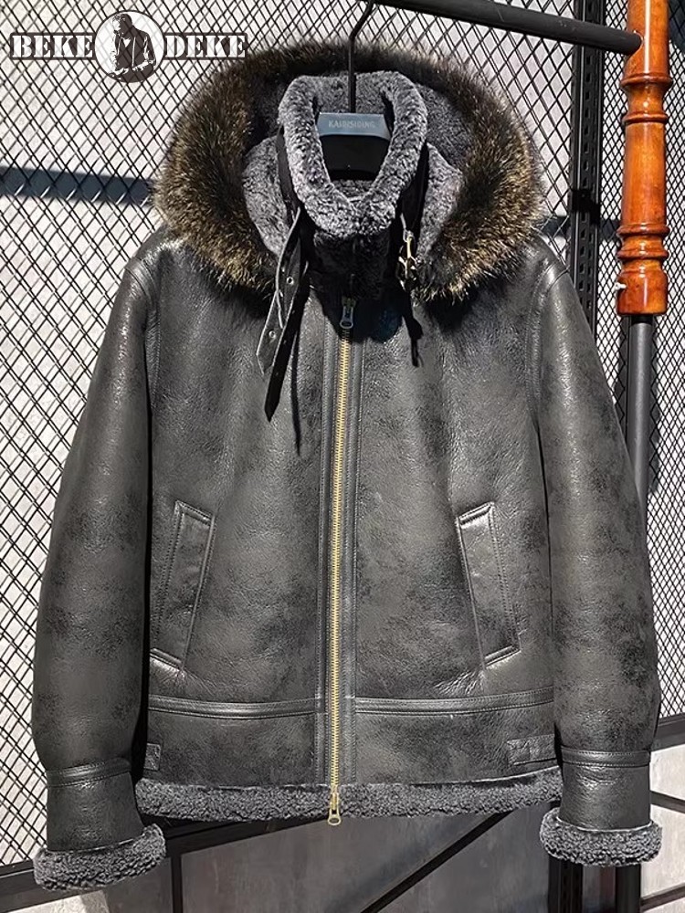 Men Winter Warm Wool Lining Sh - Leather Work Jacket With Hood ulasan dan harga
