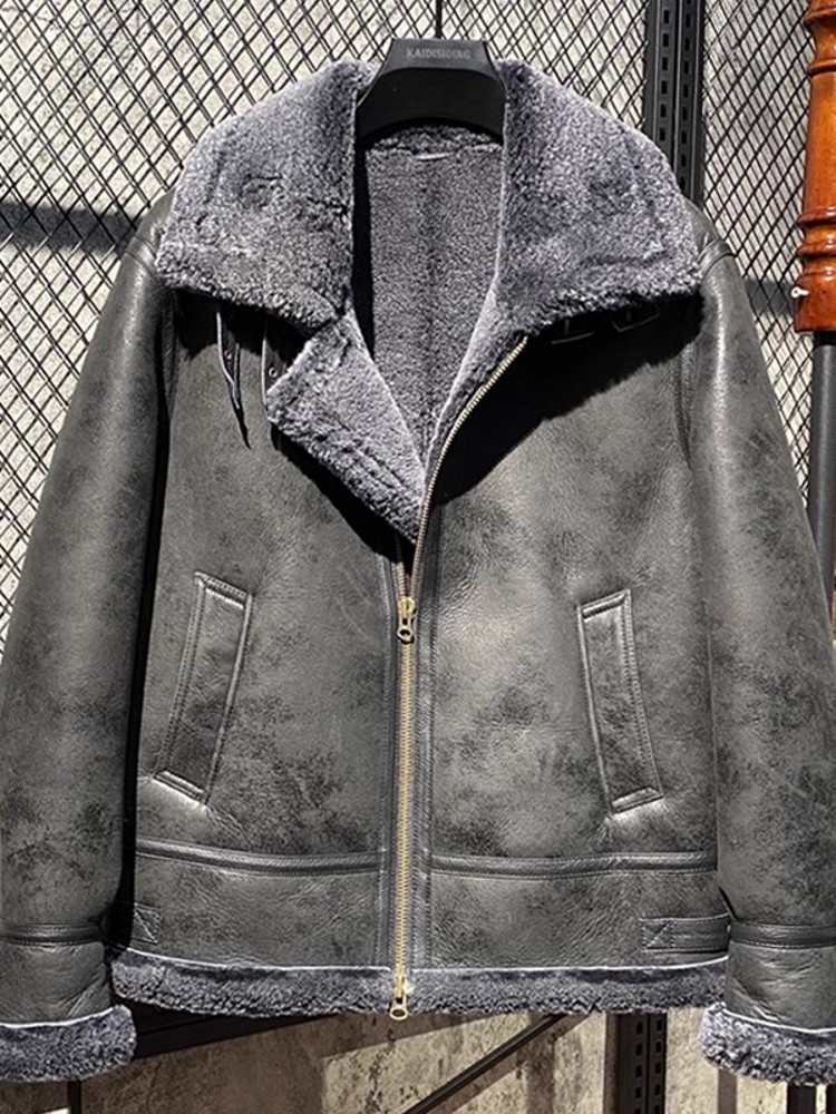 Men Winter Warm Wool Lining Sh - Leather Work Jacket With Hood ulasan dan harga