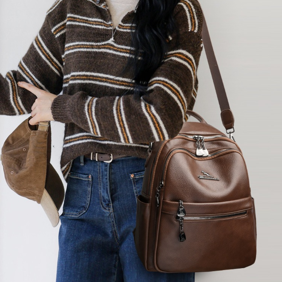 Pebbled Leather Texture Backpa - Leather Work Womens Backpack ulasan dan harga