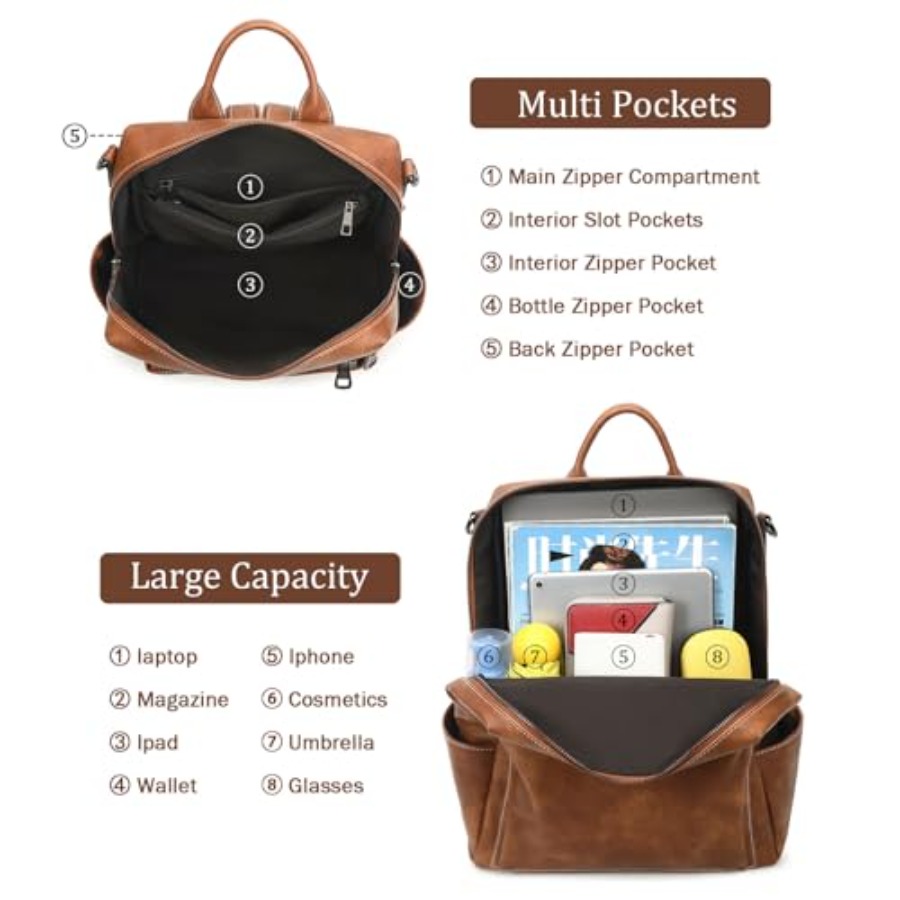 Leather Backpack Purse for Wom - Leather Work Womens Backpack ulasan dan harga