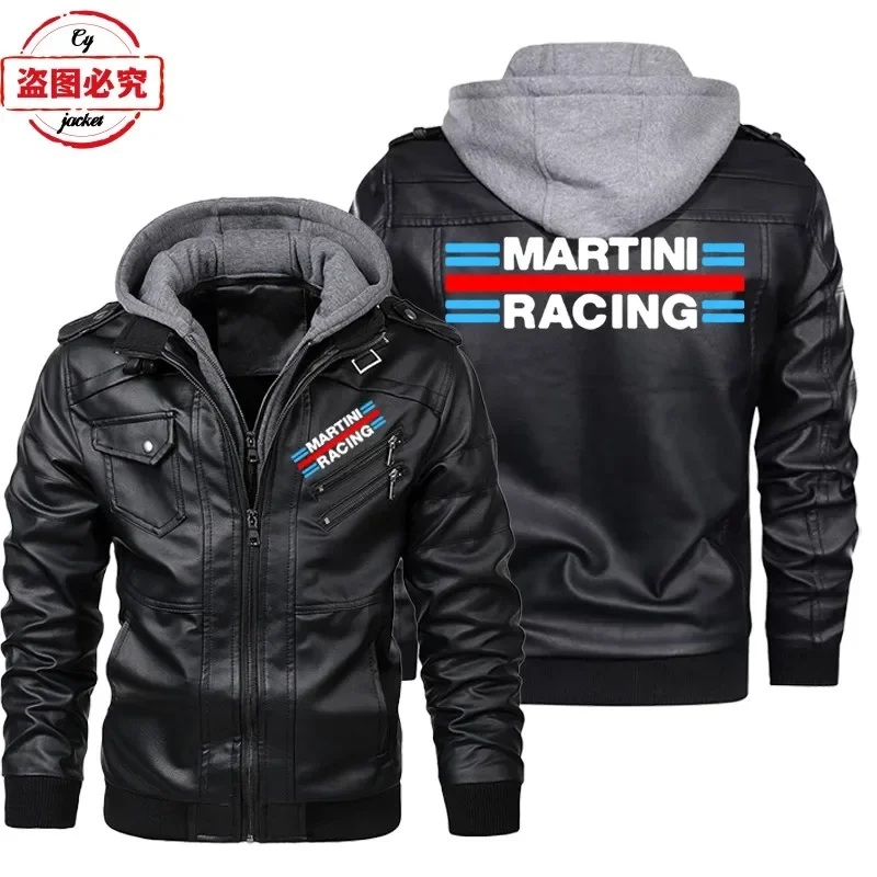 Martini Racing Logo Printed Ra - Leather Work Jacket With Hood ulasan dan harga