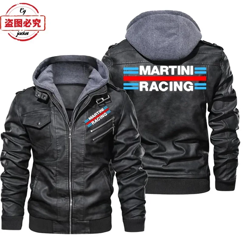 Martini Racing Logo Printed Ra - Leather Work Jacket With Hood ulasan dan harga