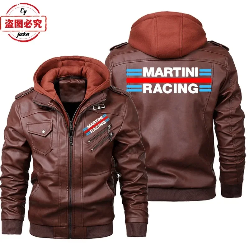 Martini Racing Logo Printed Ra - Leather Work Jacket With Hood ulasan dan harga