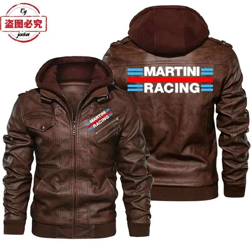 Martini Racing Logo Printed Ra - Leather Work Jacket With Hood ulasan dan harga