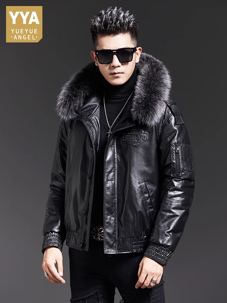 Fashion Mens Winter Fox Fur Co - Leather Work Jacket With Hood ulasan dan harga