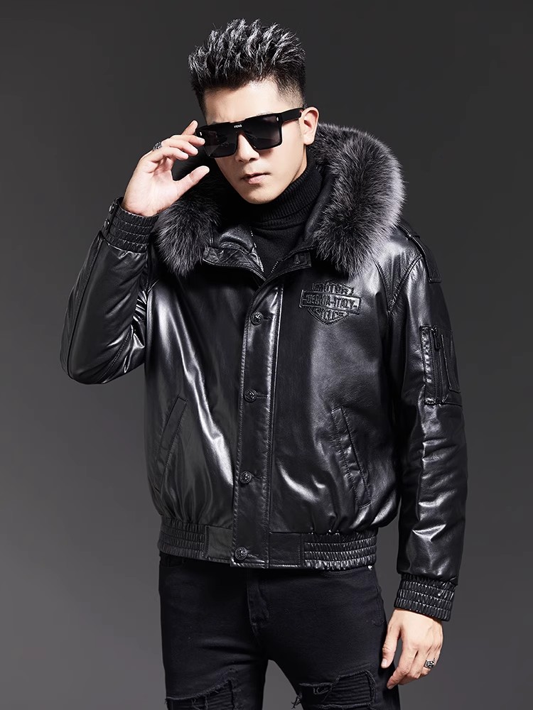 Fashion Mens Winter Fox Fur Co - Leather Work Jacket With Hood ulasan dan harga