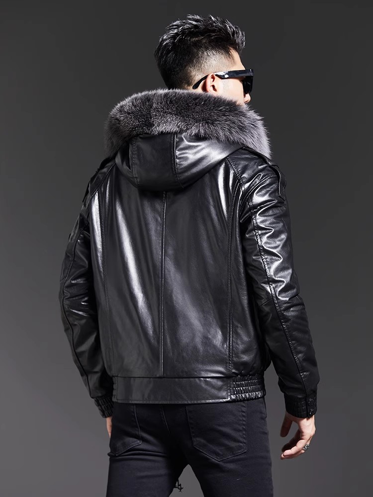 Fashion Mens Winter Fox Fur Co - Leather Work Jacket With Hood ulasan dan harga