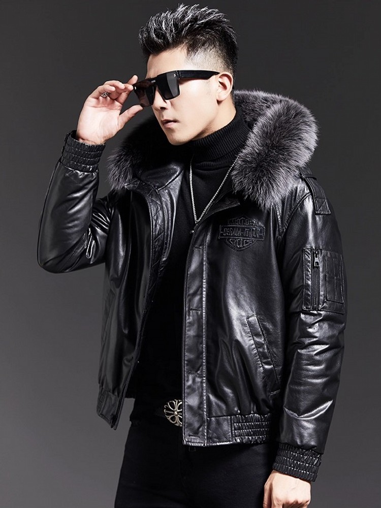 Fashion Mens Winter Fox Fur Co - Leather Work Jacket With Hood ulasan dan harga