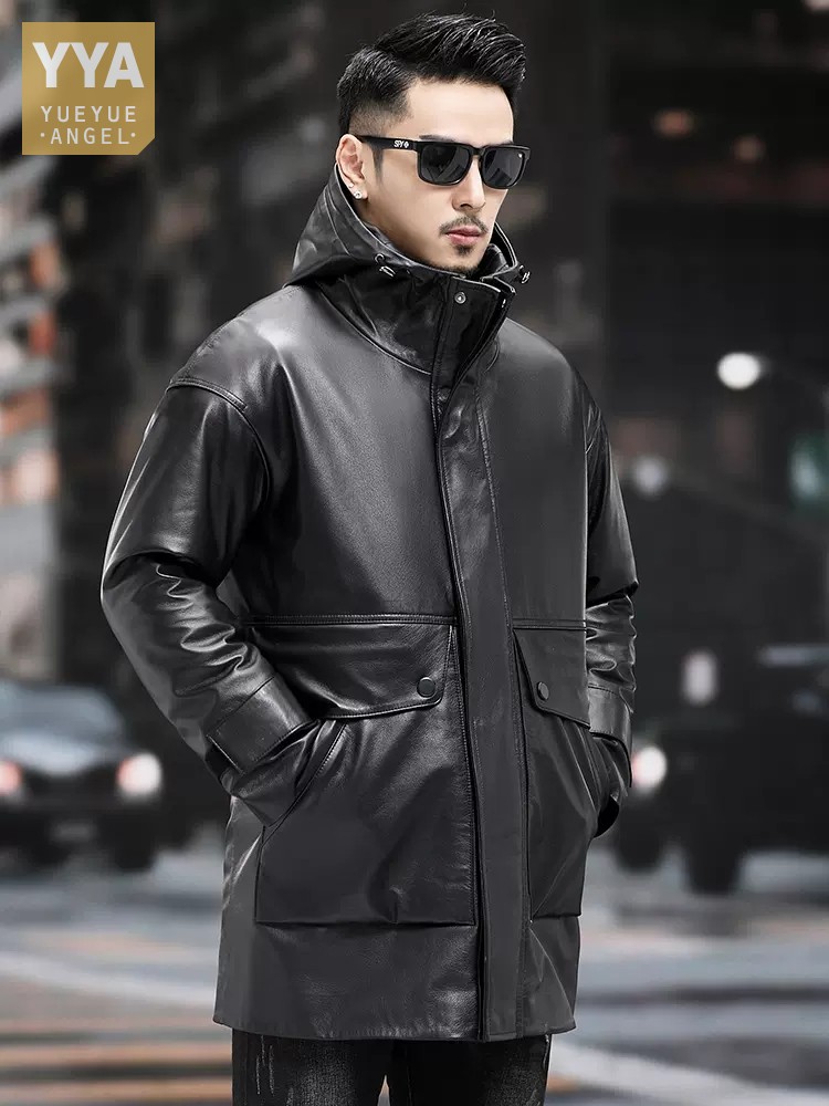 Winter Men Warm Work Down Jack - Leather Work Jacket With Hood ulasan dan harga