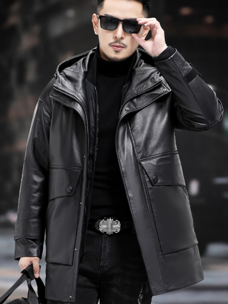 Winter Men Warm Work Down Jack - Leather Work Jacket With Hood ulasan dan harga
