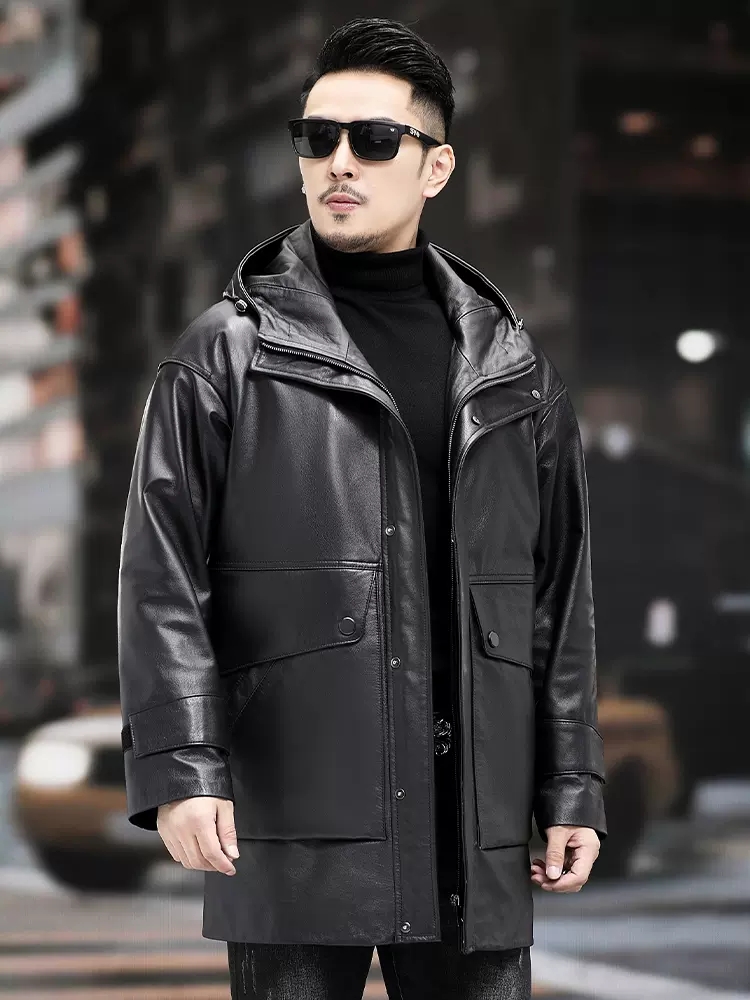Winter Men Warm Work Down Jack - Leather Work Jacket With Hood ulasan dan harga